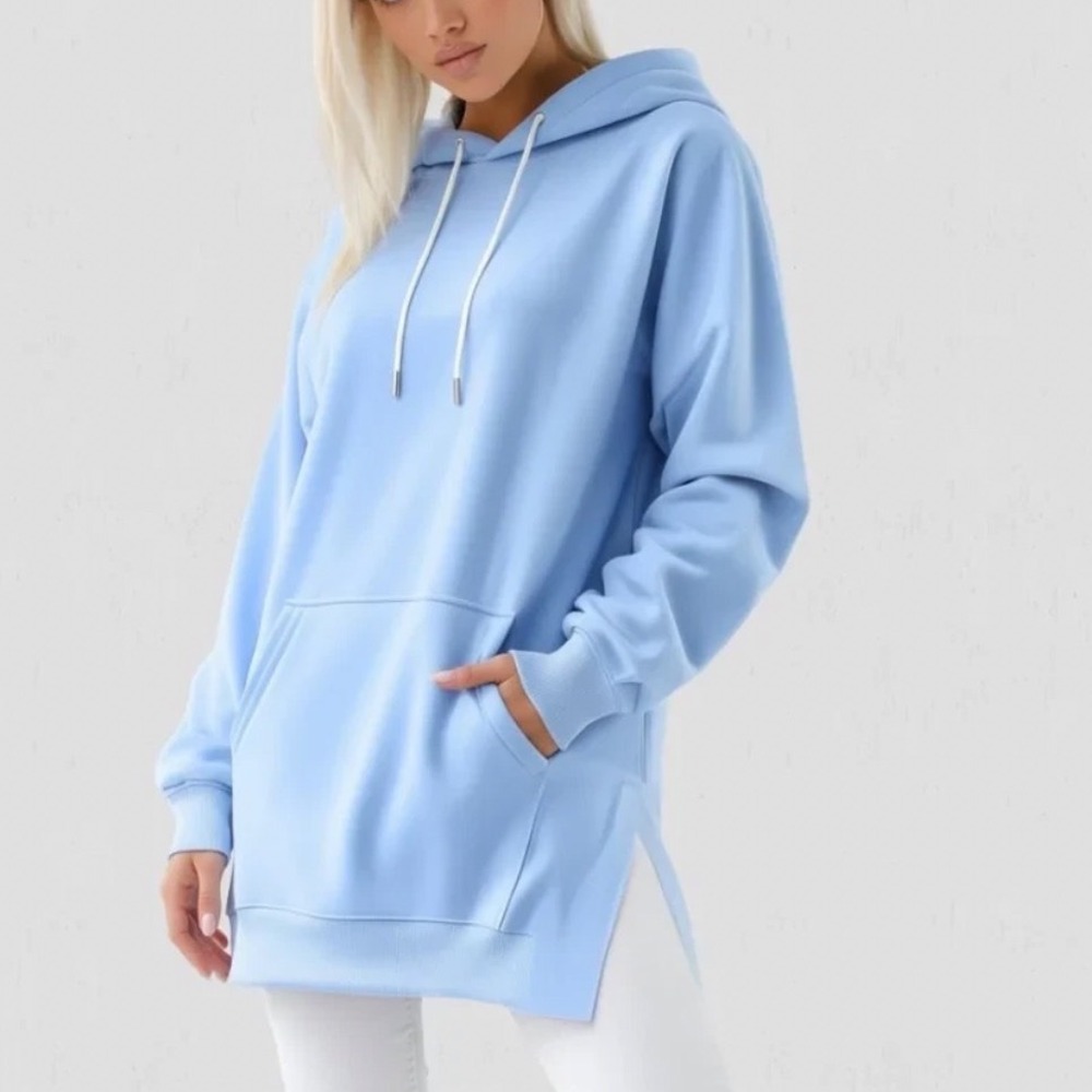 The Warmy Light Blue Fleece Lined Pullover Hoodie Dress Tunic Large